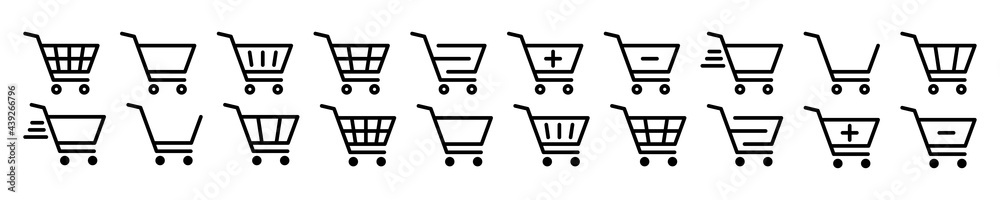 shopping cart vector icon set isolated on white background. shop basket sign. purchase trolley line design. illustration shopping cart vector icon set isolated on white background. shop basket sign. purchase trolley line design. illustration