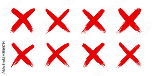 Dirty grunge hand drawn cross x with brush strokes vector illustration set isolated on white background. Mark graphic design. Check mark symbol NO button for vote in check box, web, etc.