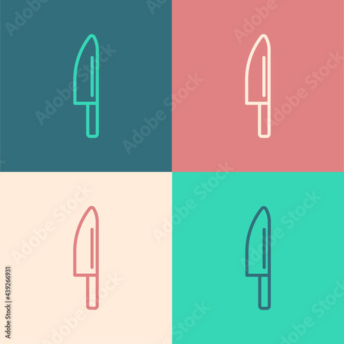 Pop art line Knife icon isolated on color background. Cutlery symbol. Vector