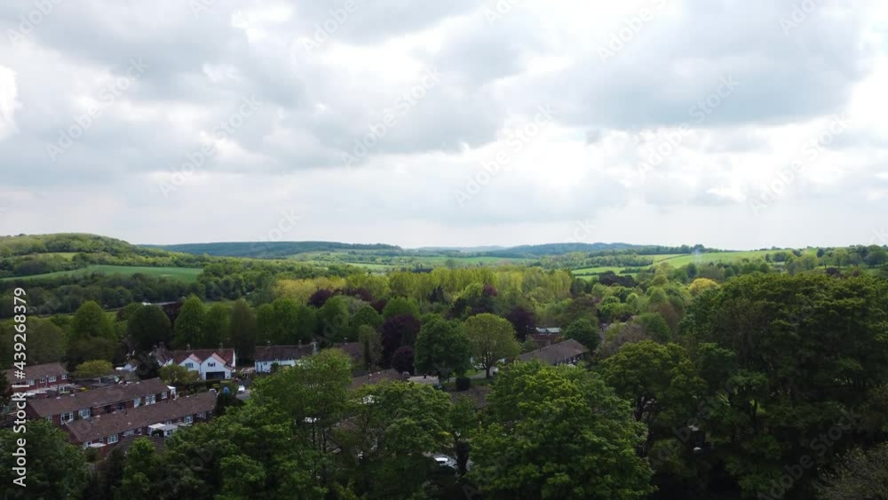 A aerial reveal shot of Chilham in Kent, UK A aerial reveal shot of Chilham in Kent, UK