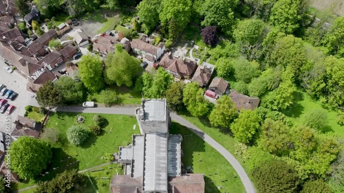 Birdseye view of a church in Chilham, kent, UK photo