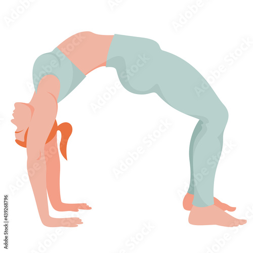 Image of a woman in a dynamic yoga pose. Home yoga workouts. Correct performance of the asana. Isolated female figure on a white background.