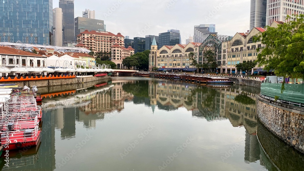 Clarke Quay and Riverside Point on the Singapore river in the daytime. The area is famous for its bars and restaurants