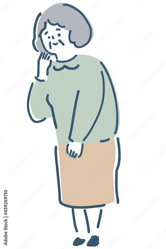 ゆるい線で描いた高齢者の女性Illustration of an elderly woman drawn by hand with loose lines ゆるい線で描いた高齢者の女性Illustration of an elderly woman drawn by hand with loose lines