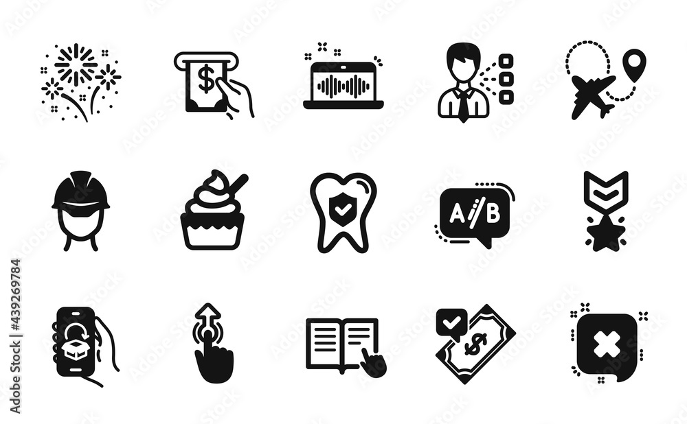 Vector set of Winner medal, Third party and Atm service icons simple set. Music making, Accepted payment and Airplane icons. Ab testing, Ice cream and Read instruction signs. Vector Vector set of Winner medal, Third party and Atm service icons simple set. Music making, Accepted payment and Airplane icons. Ab testing, Ice cream and Read instruction signs. Vector