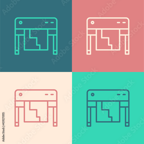 Pop art line Plotter icon isolated on color background. Large format multifunction printer. Polygraphy, printshop service. Vector