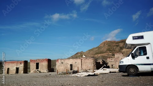 El Chorillo, Spain - January 13, 2020: Caravan in movie location El Chorrillo in Sierra Alhamilla, Spain. Tourist attraction