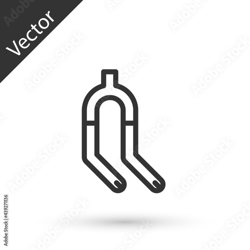 Grey line Bicycle suspension fork icon isolated on white background. Sport transportation spare part steering wheel. Vector