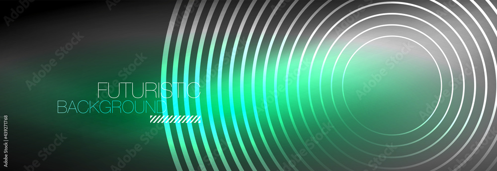 Dark abstract background with glowing neon circles. Trendy layout template for business or technology presentation, internet poster or web brochure cover, wallpaper Dark abstract background with glowing neon circles. Trendy layout template for business or technology presentation, internet poster or web brochure cover, wallpaper