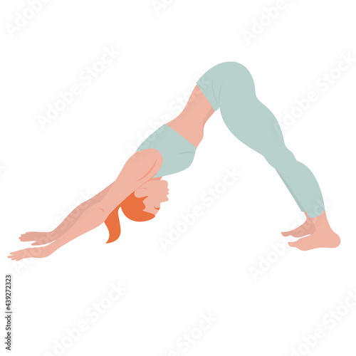 Image of a woman in a dynamic yoga pose. Home yoga workouts. Correct performance of the asana. Isolated female figure on a white background.