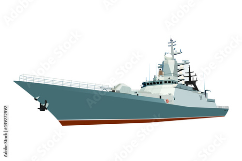 Naval ship, vector image isolated on white background.