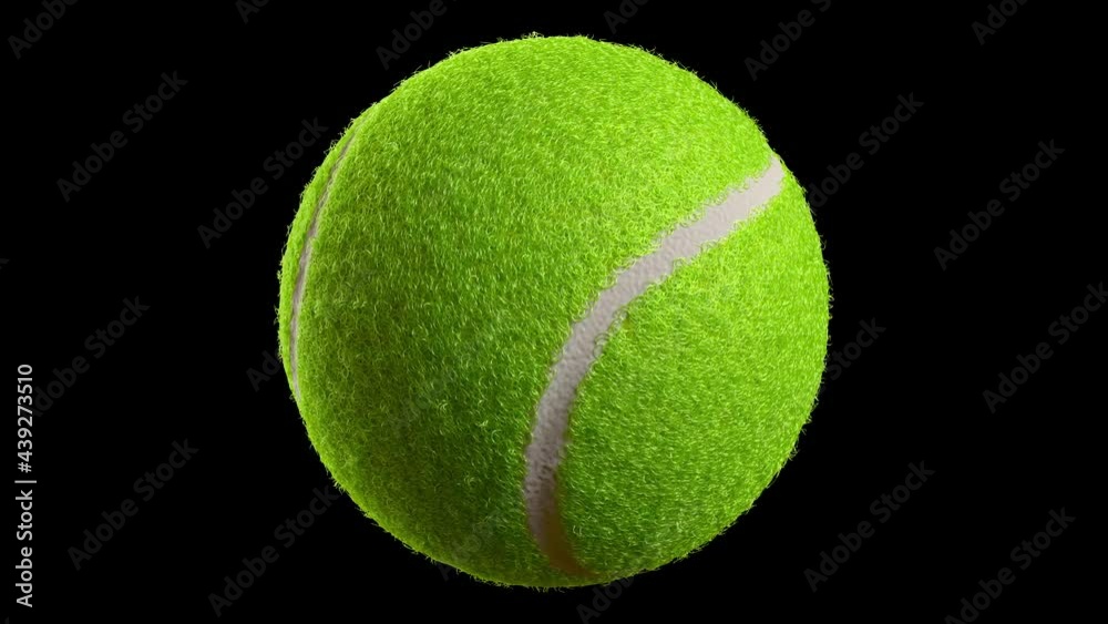 Tennis ball rolling looping video with no logo or text. Isolated on black background. Tennis ball rolling with alpha channel 3d 4K