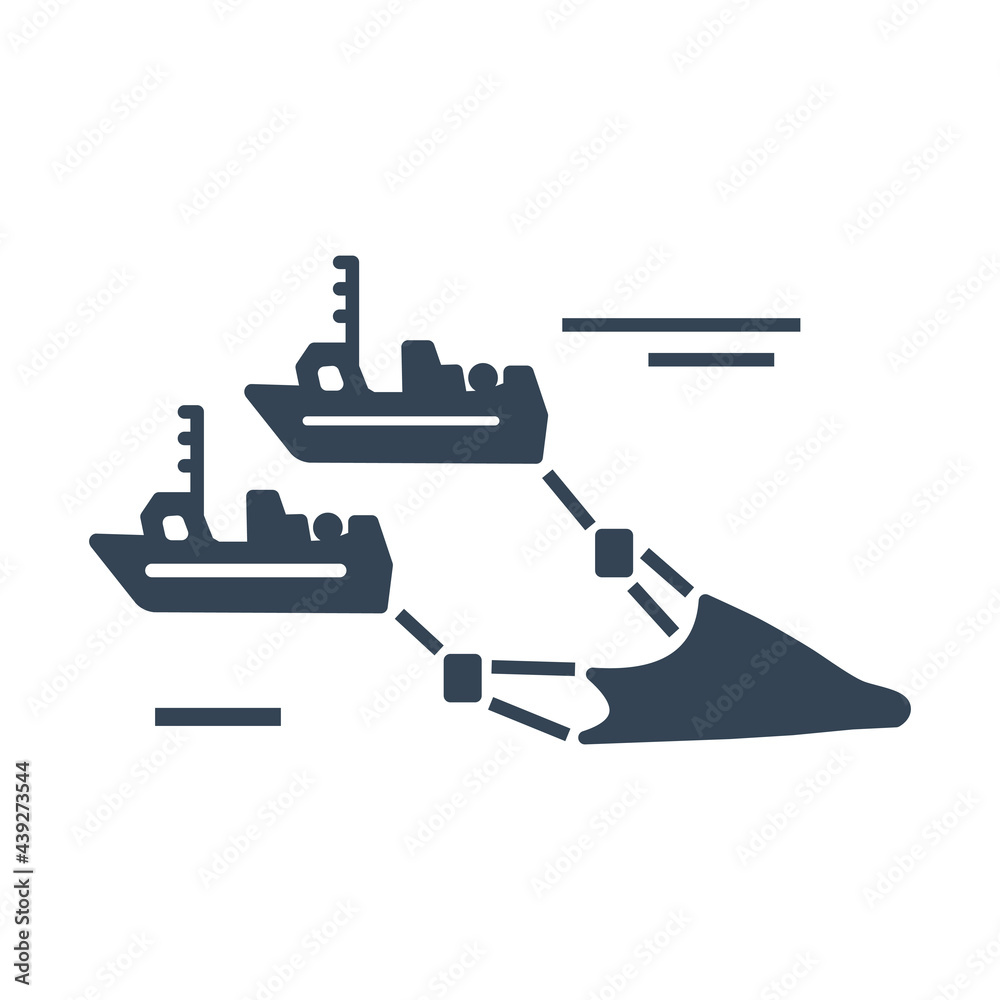 Obraz premium Vector black icon fishing vessel, trawler, seiner
