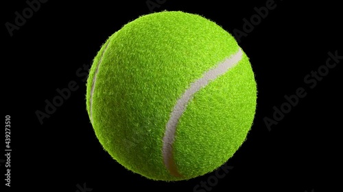 Tennis ball rolling looping video with no logo or text. Isolated on black background. Tennis ball rolling with alpha channel 3d 4K