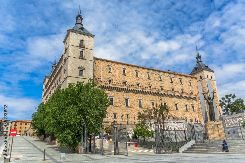 Majestic view at the military renaissance building at the Alcázar of Toledo main facade