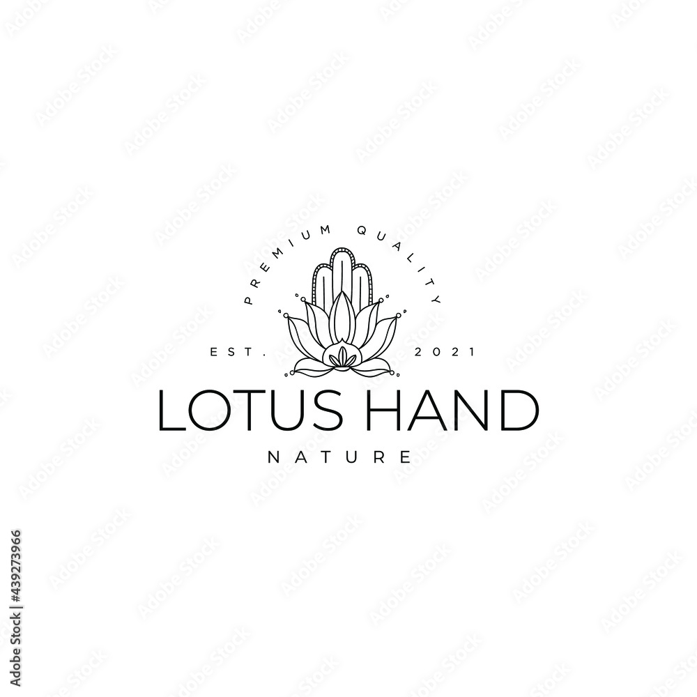 Hand Yoga Lotus Flower Logo Drawing Illustration Template Icon Vector 