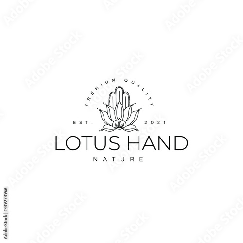 Fototapeta Naklejka Na Ścianę i Meble -  Hand Yoga Lotus Flower Logo Drawing Illustration Template Icon Vector 