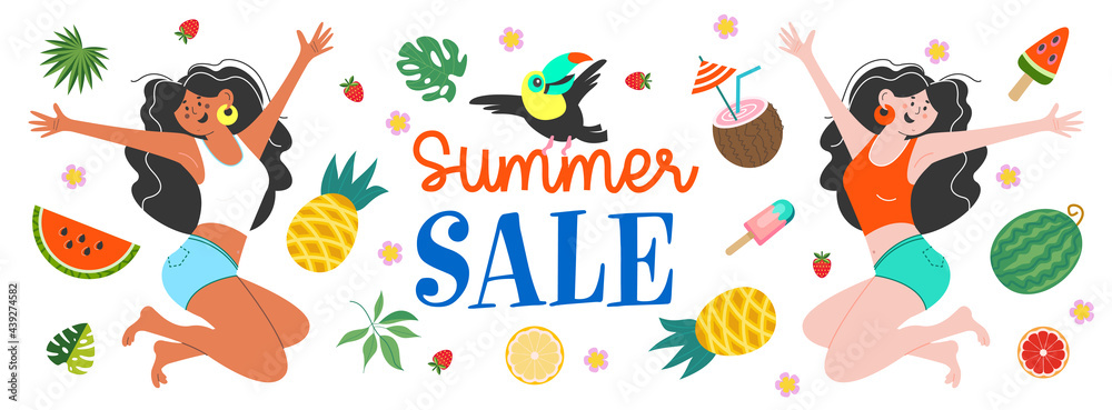 Fototapeta premium Summer sale. Bright colorful summer vector illustration, advertising poster.