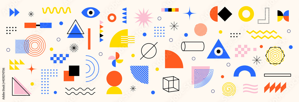 Abstract geometric shapes set. Memphis design, bauhaus retro elements