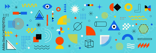 Abstract geometric shapes set. Memphis design, bauhaus retro elements. For web, vintage, advertisement, commercial banner, poster,  billboard, sale, brochures, covers. Set of vector geometric shapes 