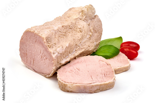 Boiled pork, isolated on white background. High resolution image.