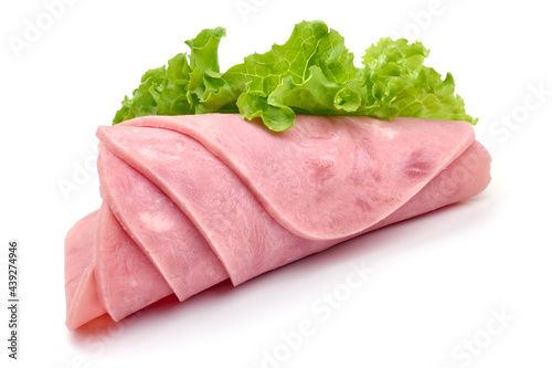 Thinly Sliced Ham, isolated on white background. High resolution image.