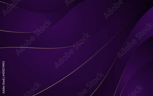 Abstract wavy purple with luxury gold lines background