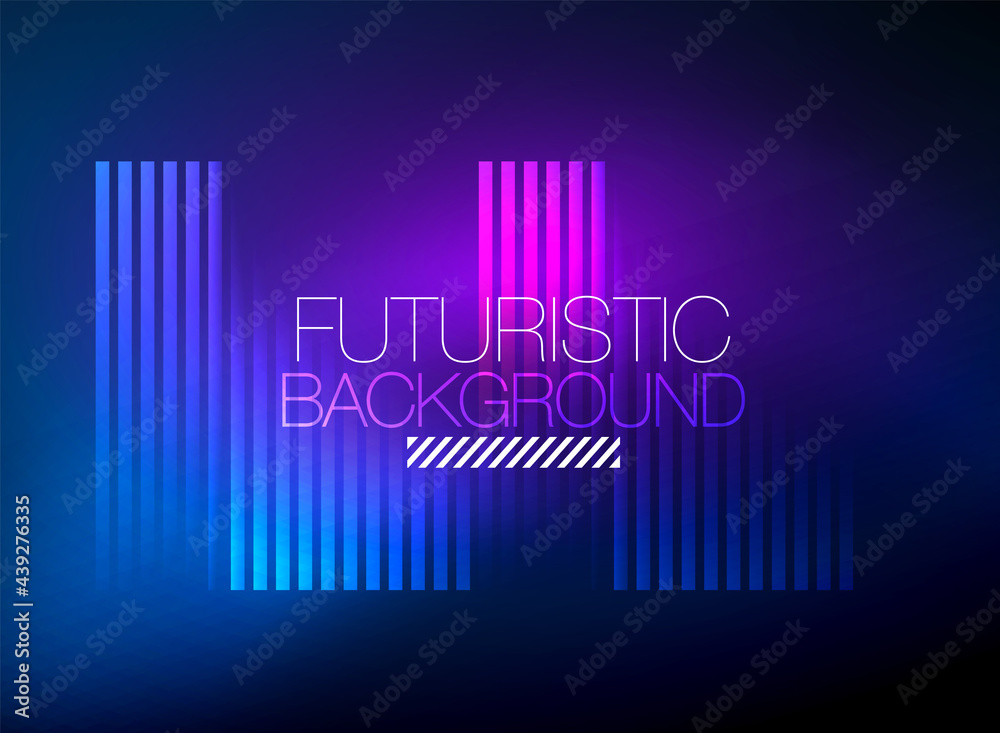 Fototapeta premium Bright neon color techno abstract background, shiny glowing neon lines in the dark background