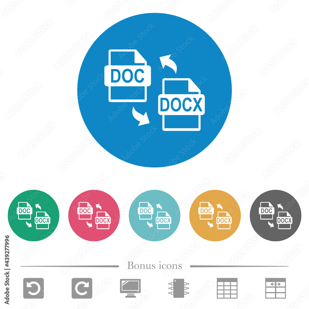 DOC DOCX file conversion flat round icons DOC DOCX file conversion flat round icons