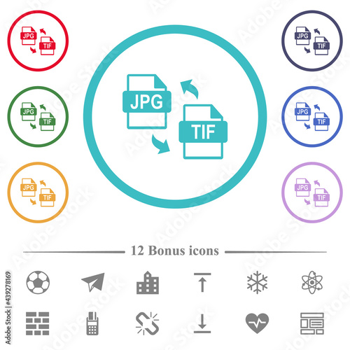 JPG TIF file conversion flat color icons in circle shape outlines
