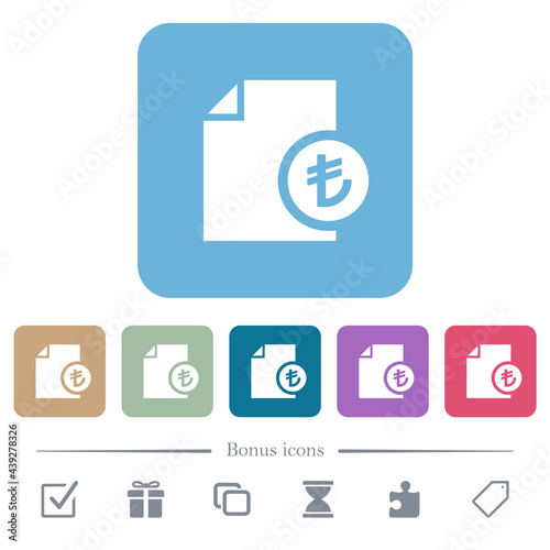 Turkish Lira financial report flat icons on color rounded square backgrounds