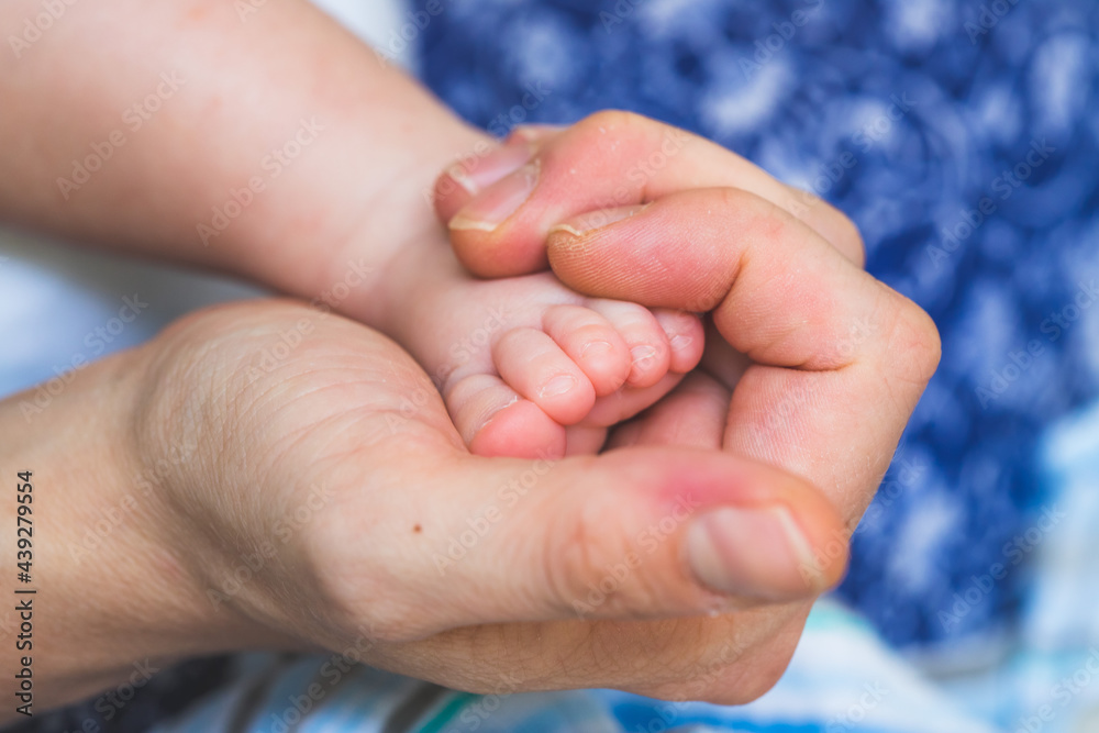 Baby and newborn concept: Mother’s hands holding newborn baby feet Baby and newborn concept: Mother’s hands holding newborn baby feet