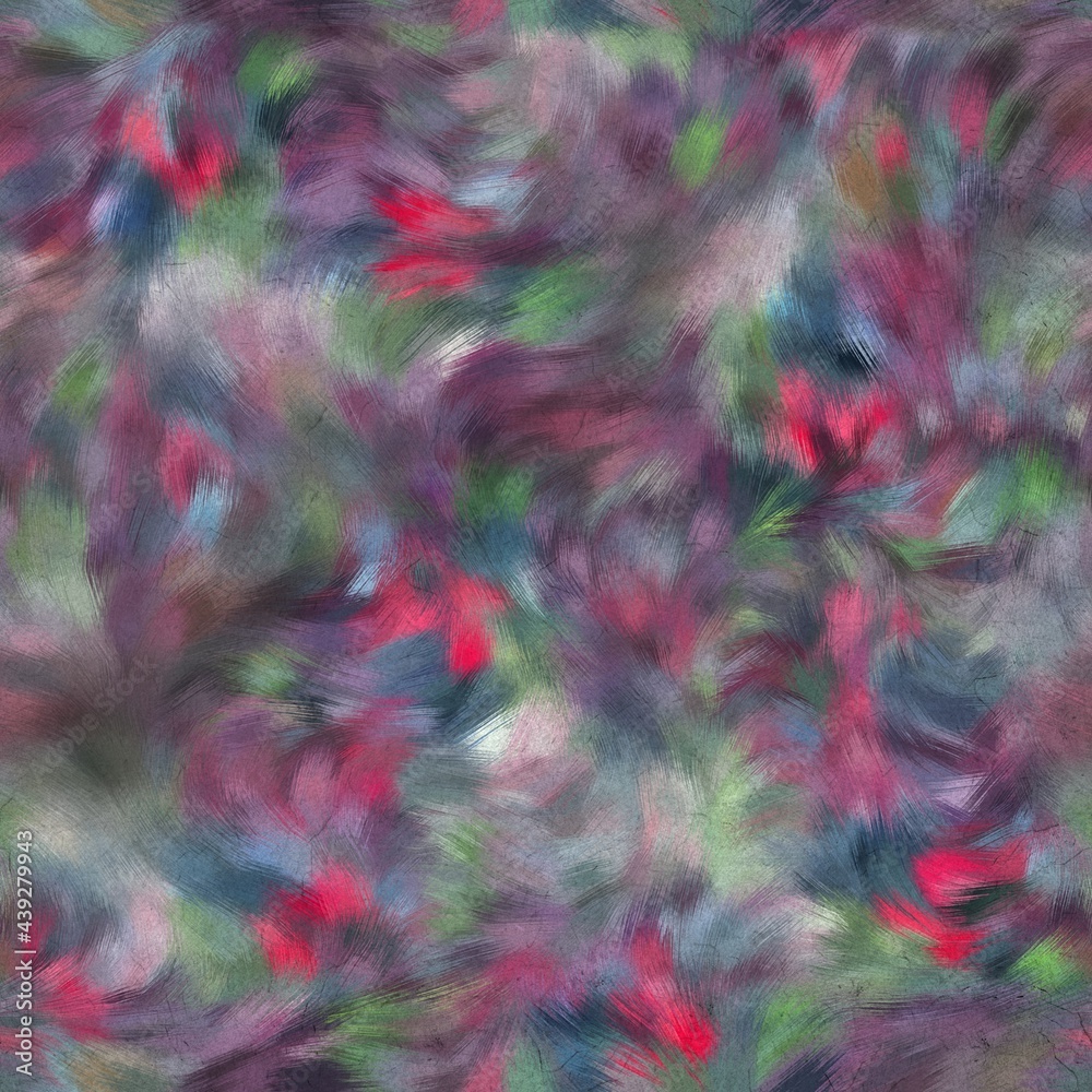 Obraz premium Seamless faux digital painted floral pattern print. High quality illustration. Procedural painting with realistic brush strokes in impressionistic style. Abstract art for surface design and print.