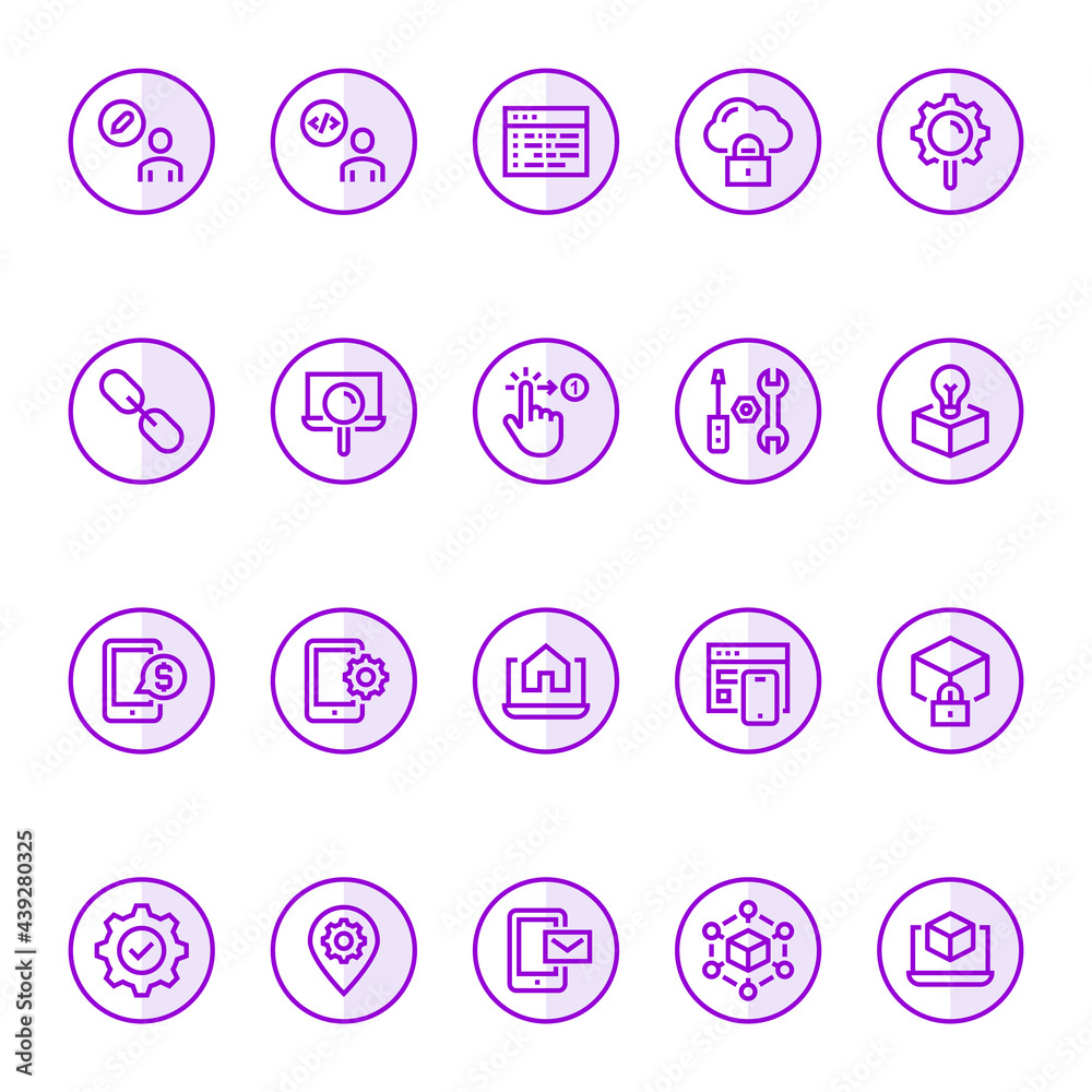 Filled outline icons for seo & development.