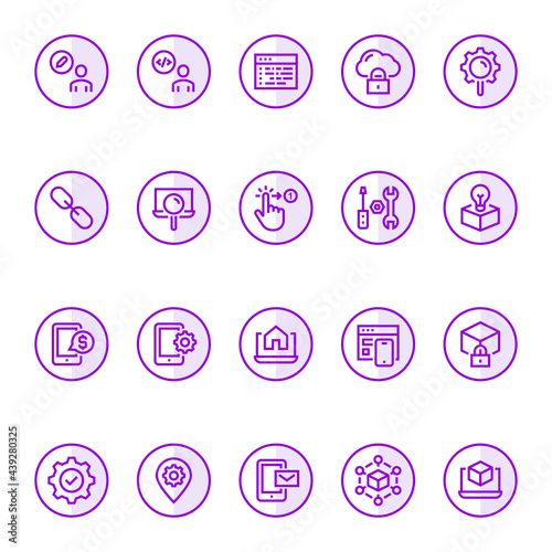 Filled outline icons for seo & development.