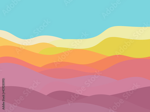 Desert landscape with dunes in a minimalist style. Flat design. Boho decor for prints, posters and interior design. Mid Century modern decor. Vector illustration © andyvi