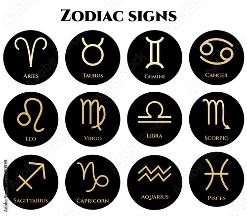 vector illustration of zodiac signs in black and gold