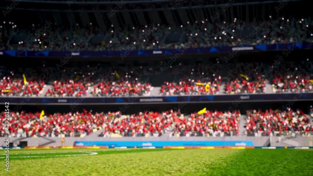 crowd fans wait soccer championship in stadium arena at day. High quality 4k footage