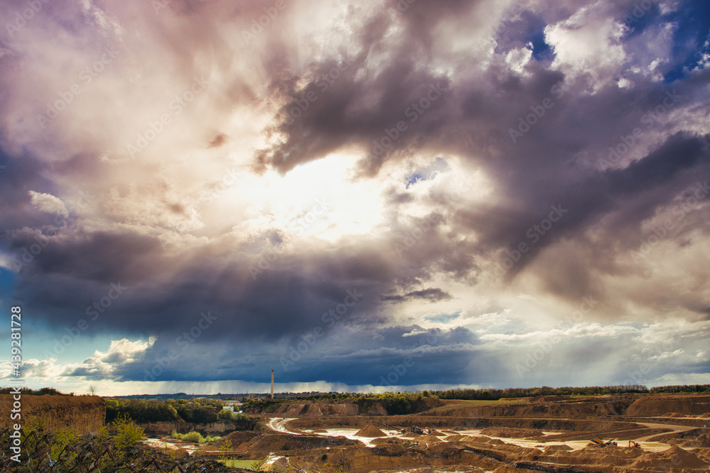 Obraz premium Dramatic Stormy Sky over a Quarry in County Durham, England, UK.