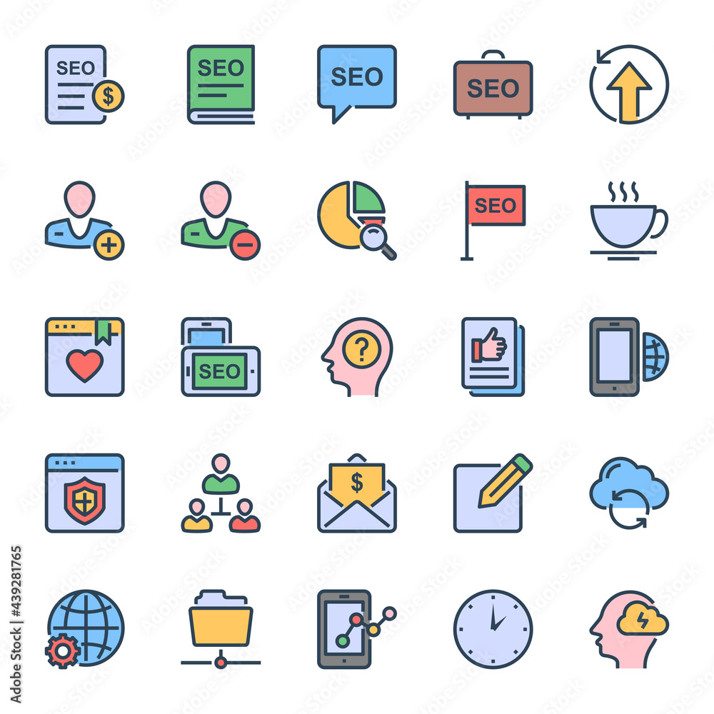 Filled outline icons for SEO & Web.