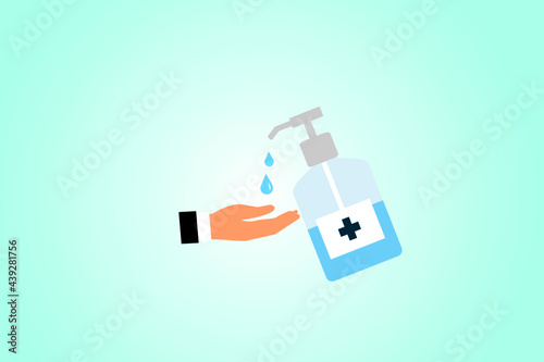 man's hand rubbing with medical alcohol hand gel sanitizer, vector illustration. concept of washing hands to prevent viruses and germs in hot issue is coronavirus spreading all the world