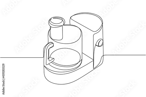 Continuous one line of cook food processor in silhouette on a white background. Linear stylized.Minimalist.