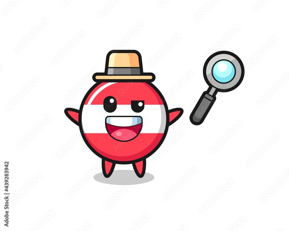 illustration of the austria flag badge mascot as a detective who manages to solve a case