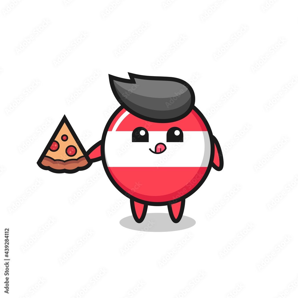 cute austria flag badge cartoon eating pizza