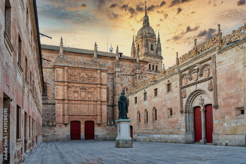 view of the main facade of the University of Salamanca in Spain, where is the frog on the facade photo