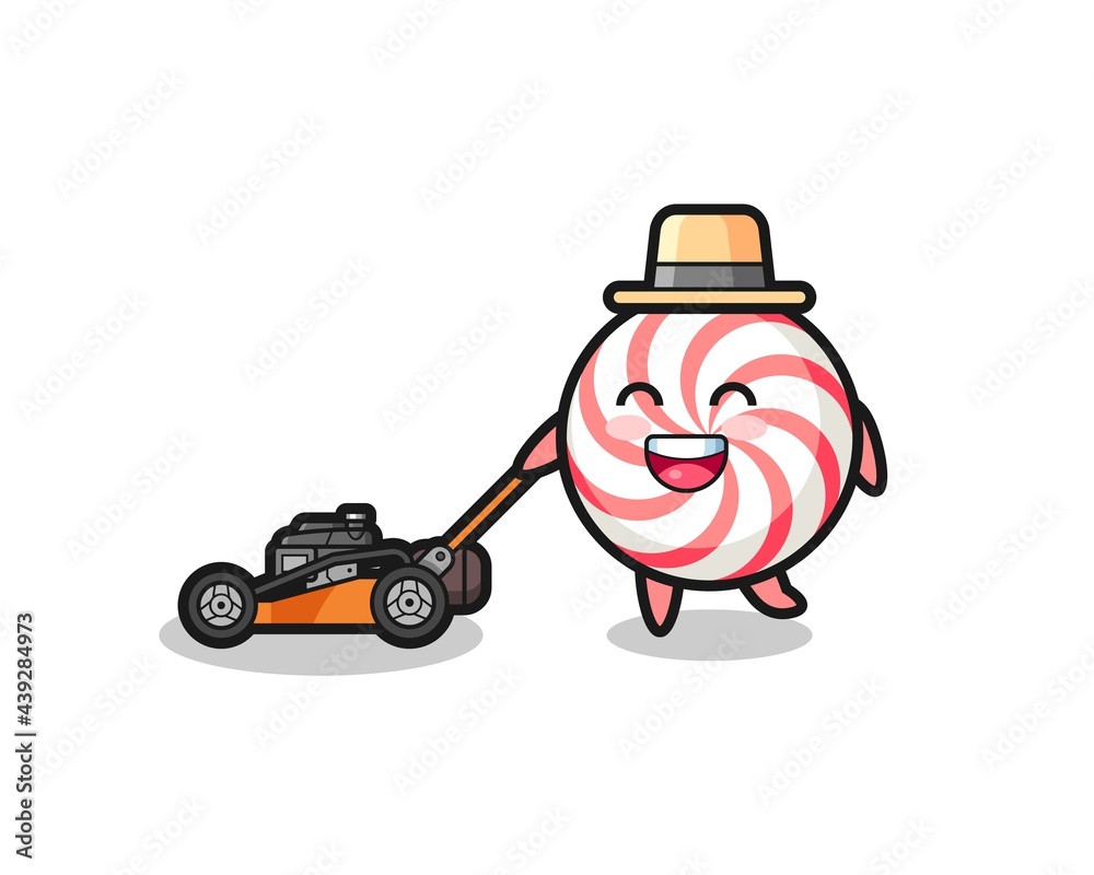 illustration of the candy character using lawn mower illustration of the candy character using lawn mower