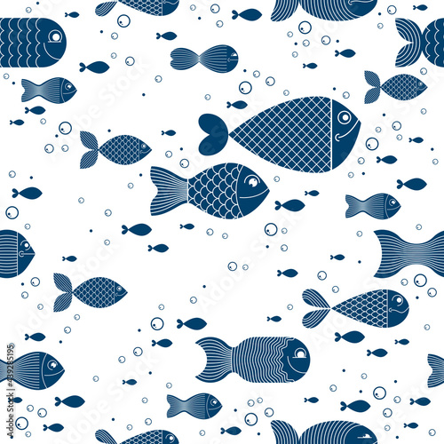 Cute fiches seamless background, seamless pattern, cute childish background for children textile or wrapping paper or packaging for seafood products.