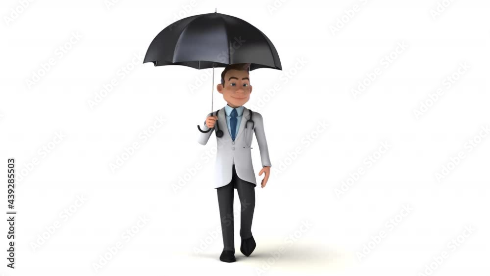Fun 3D cartoon doctor walking with an umbrella Fun 3D cartoon doctor walking with an umbrella
