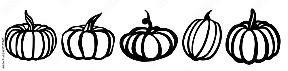 Pumpkin set. Black and white illustration in the form of a logo or sign. Silhouette for cutting on a plotter, suitable for SVG format. Pumpkin set. Black and white illustration in the form of a logo or sign. Silhouette for cutting on a plotter, suitable for SVG format.