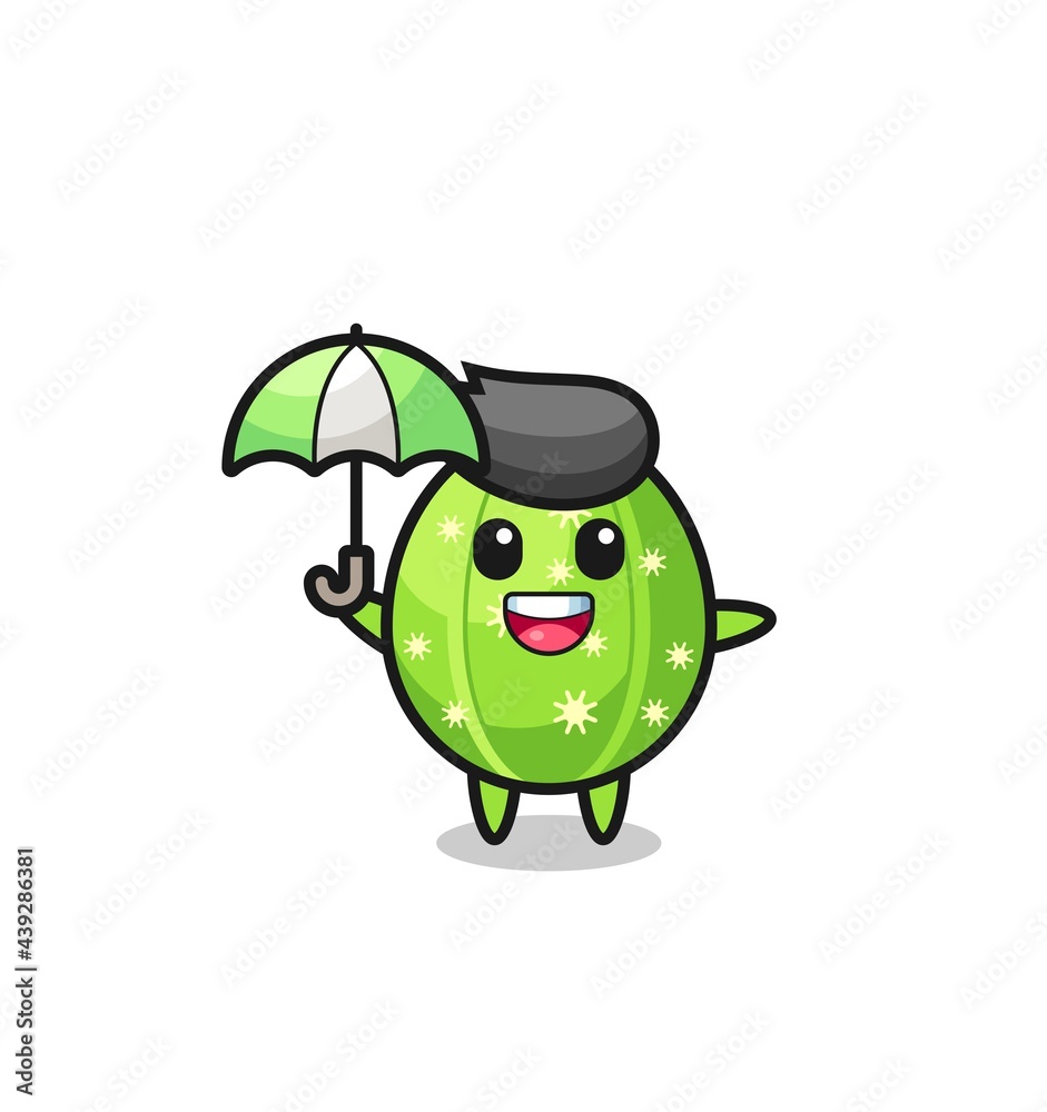 Obraz premium cute cactus illustration holding an umbrella